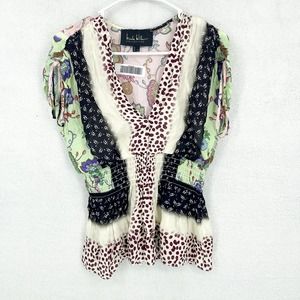 Nicole Miller Collections Womens V Neck Short Sleeve Floral Multi Pattern Blouse